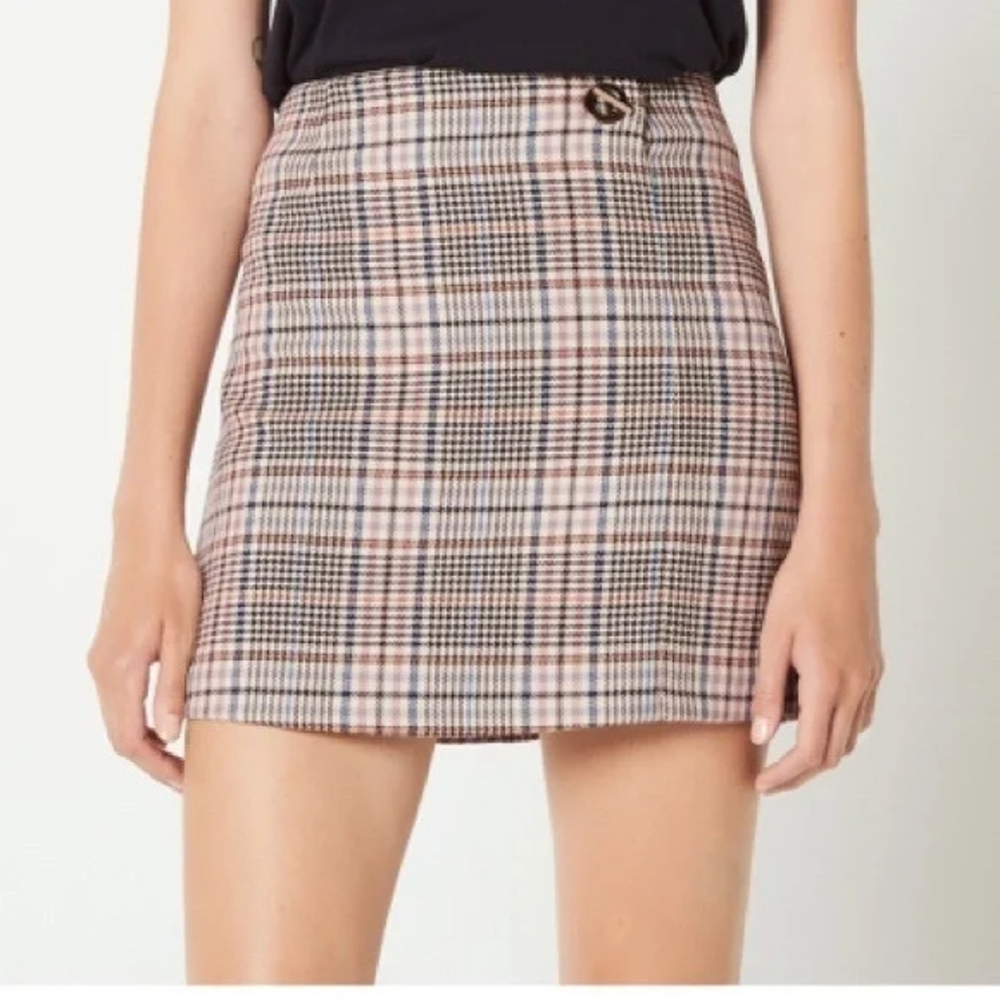 Sandro Paris Virgin Wool Plaid Houndstooth Mini Skirt Size 3 Large Academia